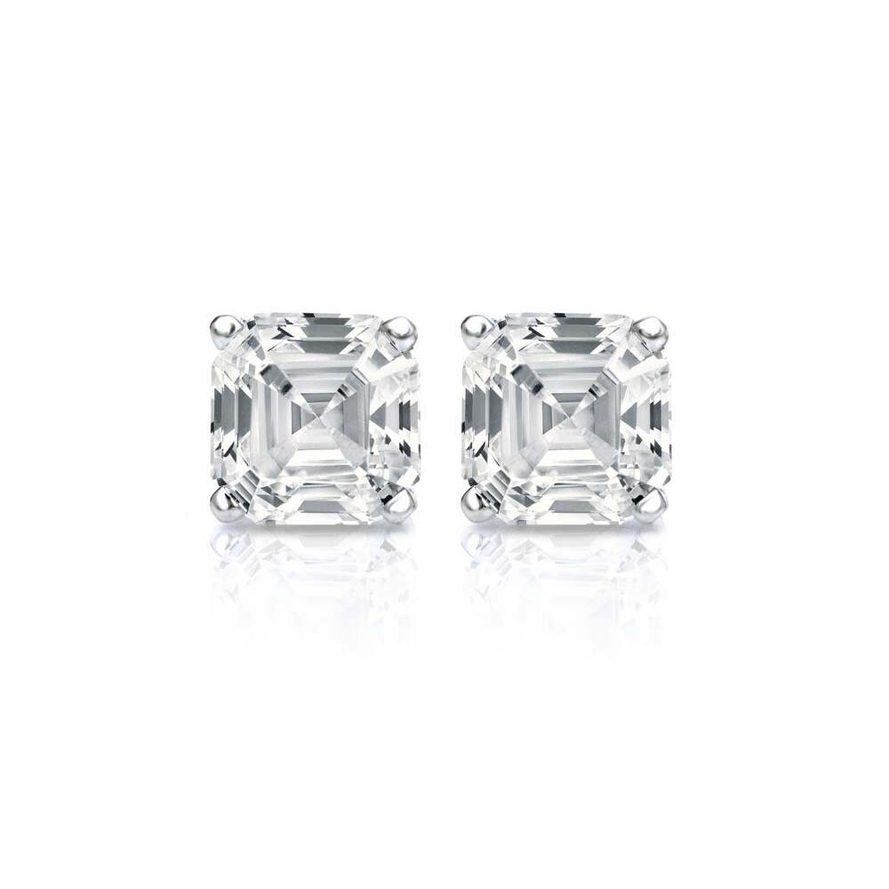 925 Sterling Silver 2.00CTTW Asscher Cut Stud Earrings 6MM For Men & Women