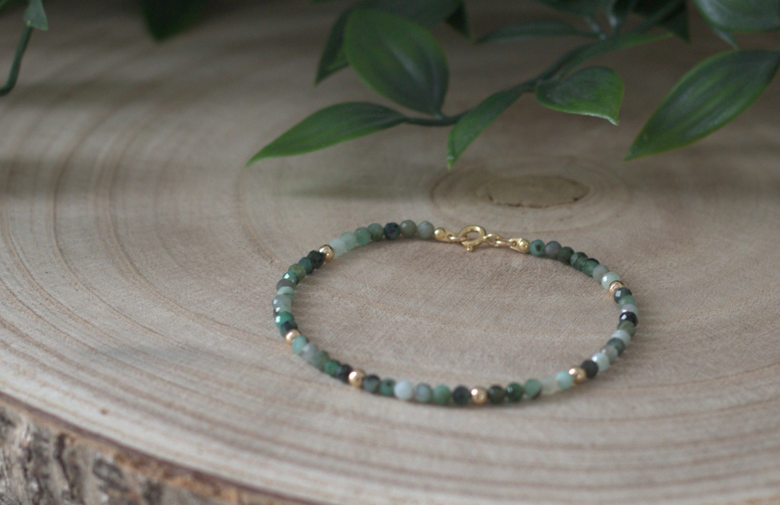 Emerald + 14K Gold balls, Gemstone Bracelet, May Birthstone, 18k gold filled