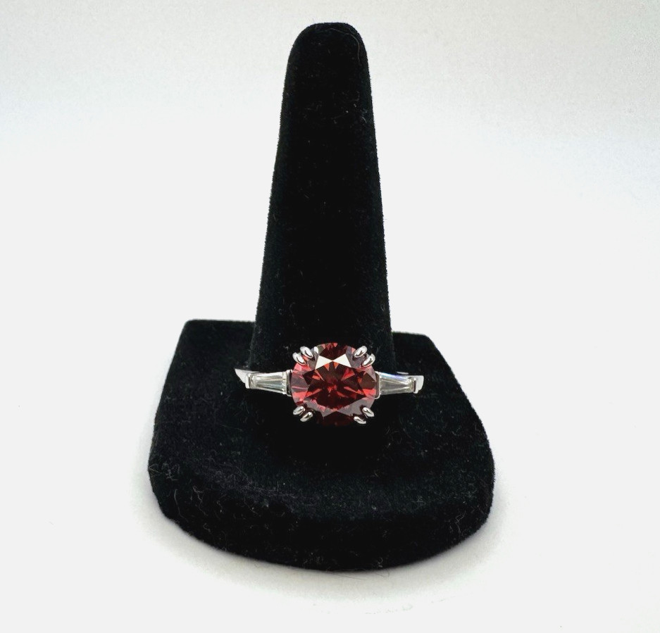 D’Joy Red Moissanite 2.8CT 9mm Ring 925 Sterling Silver Size 10 Tapered Baguette