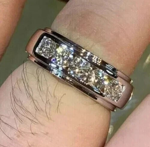 2Ct Round Lab Created Diamond 14K White Gold Plated New Men’s Engagement Ring