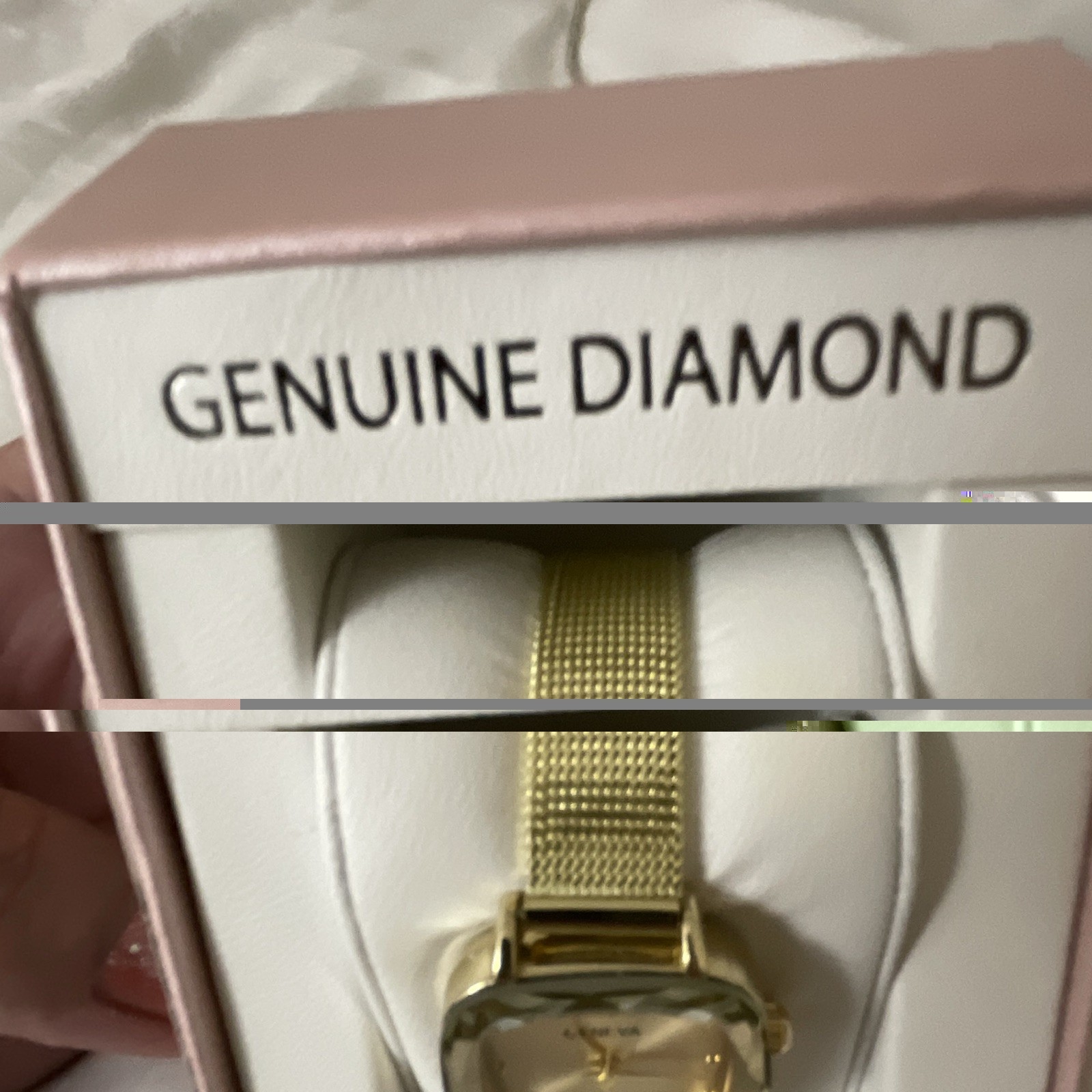 Geneva Genuine Diamond Collection Women’s Cushion Gold Quartz Mesh Watch Box