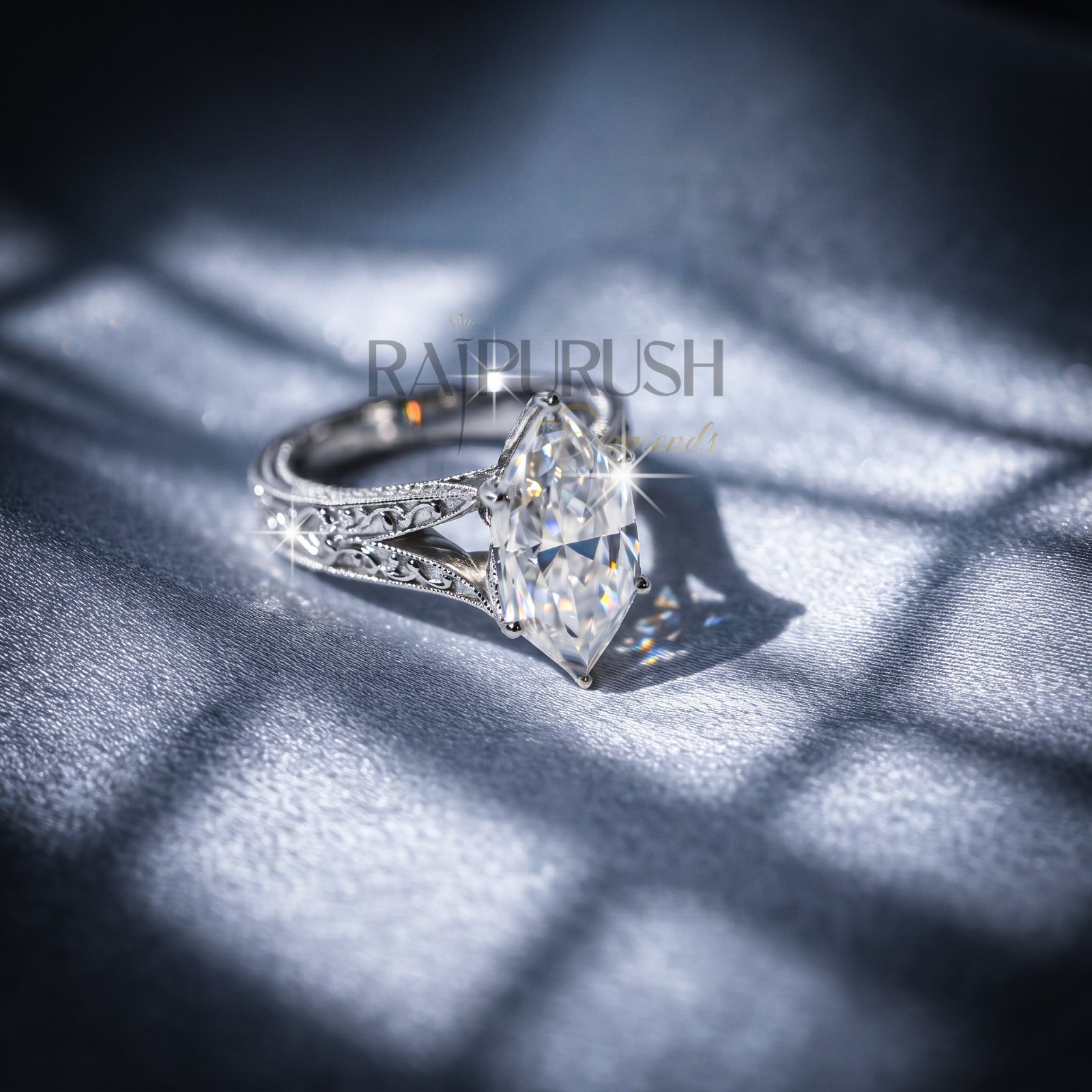 Marquise Cut Moissanite Art Deco Engagement Ring 925 Sterling Silver Bridal Band