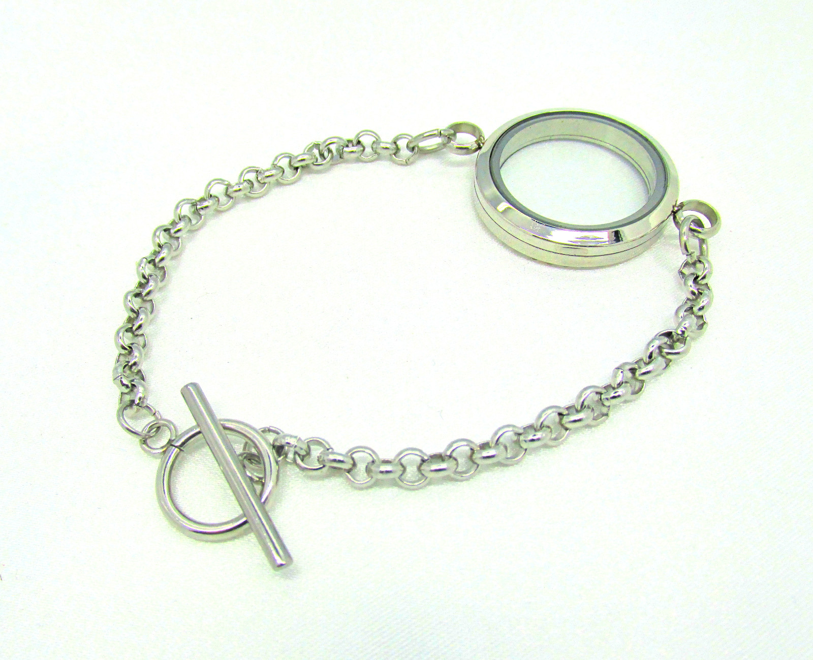 Stainless Steel Floating Glass Locket Screw Open Waterproof Bracelet ToggleChain