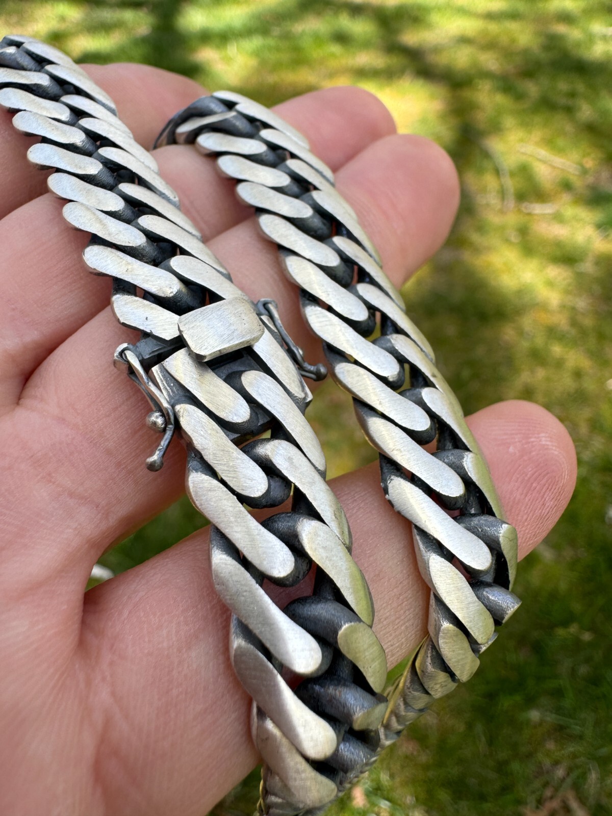 Solid 925 Silver Oxidized Handmade Double Curb Cuban Chain Necklace / Bracelet
