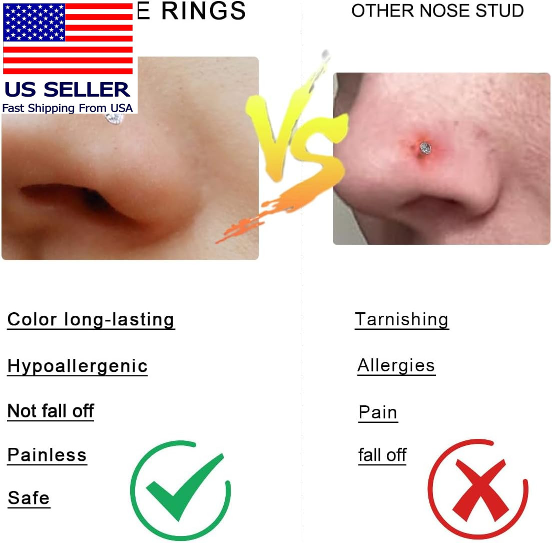 8Pcs Nose Rings Studs Set for Women Men: Hypoallergenic G23 Titanium/316L Surgic