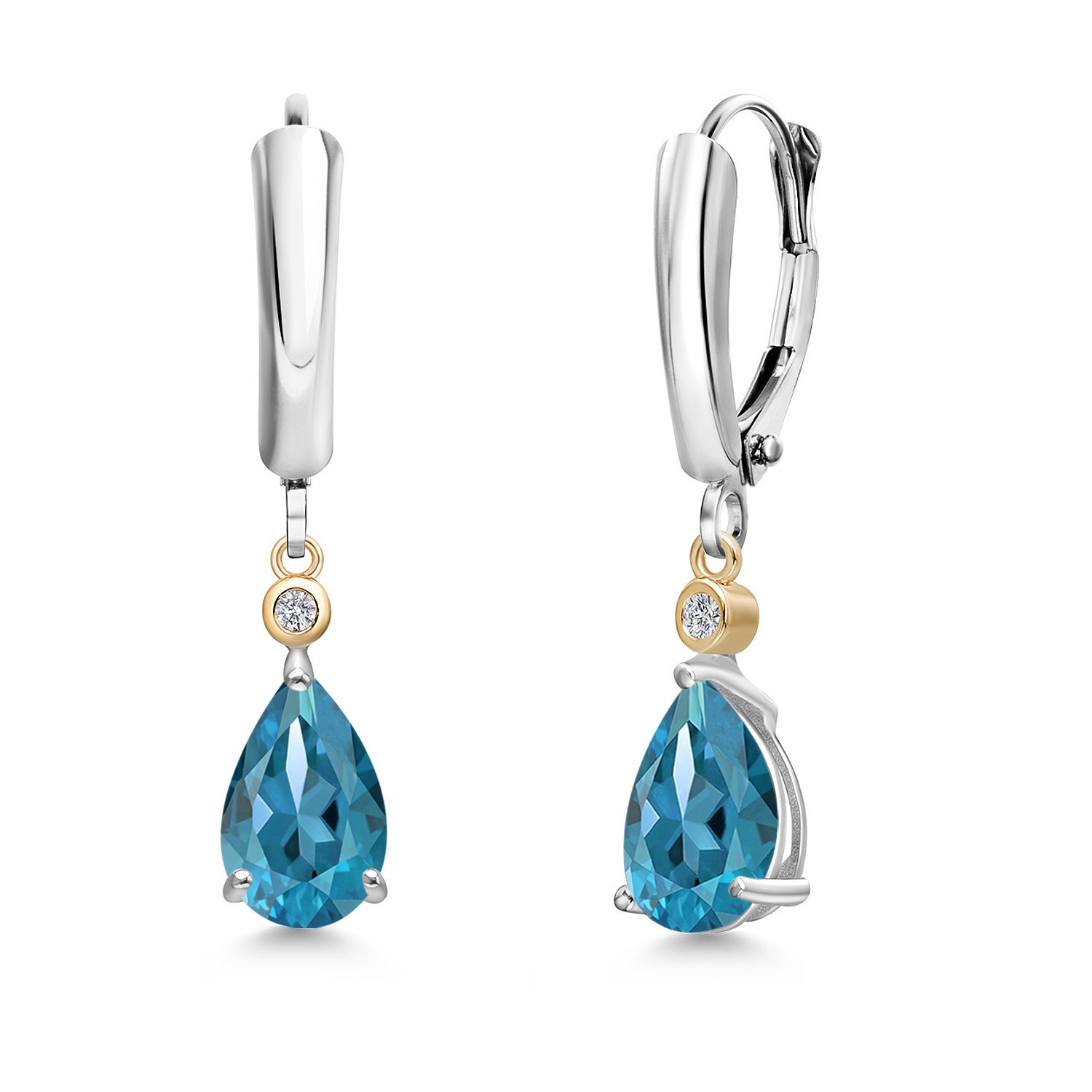 925 Silver and 10K Yellow Gold London Blue Topaz and Lab Grown Diamond Dangle