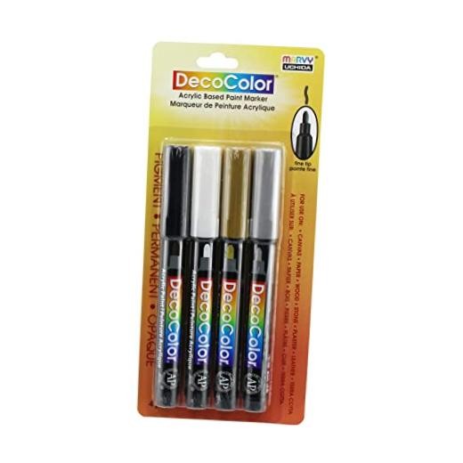 DecoColor Fine Tip Paint Marker Set 4/Pkg – Black, White, Gold And Silver