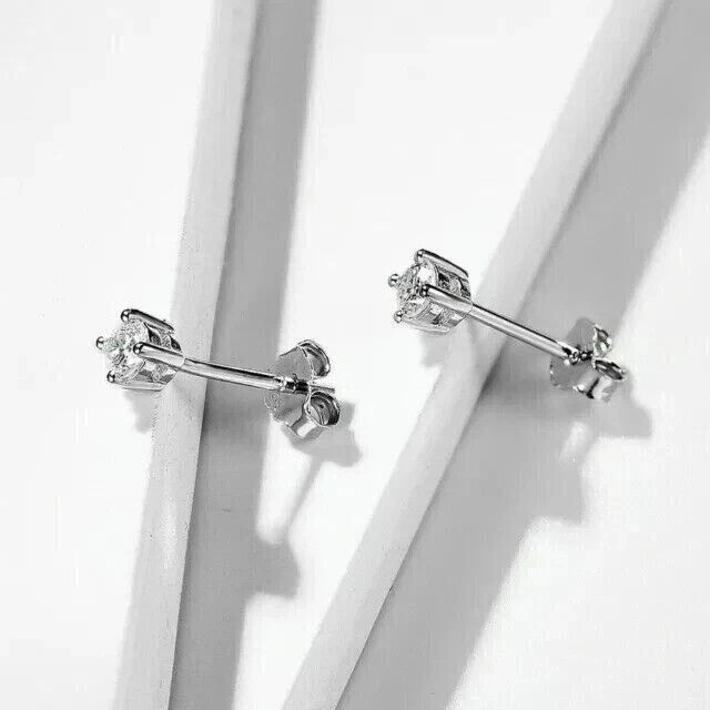 14K White Gold Plated 4MM Round Cut Lab Created Diamond Solitaire Stud Earrings