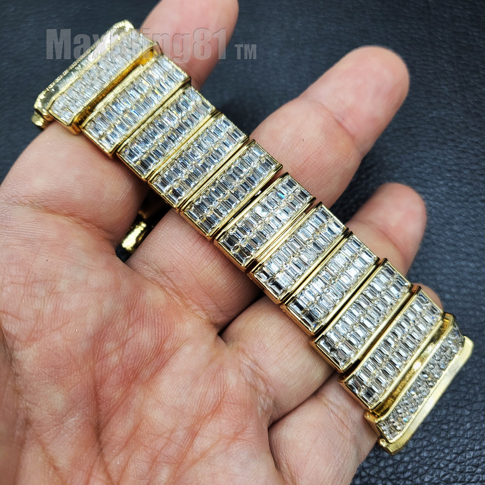 Men Watch Full Iced Baguette Simulated Diamond Luxury Hip Hop Metal Analog
