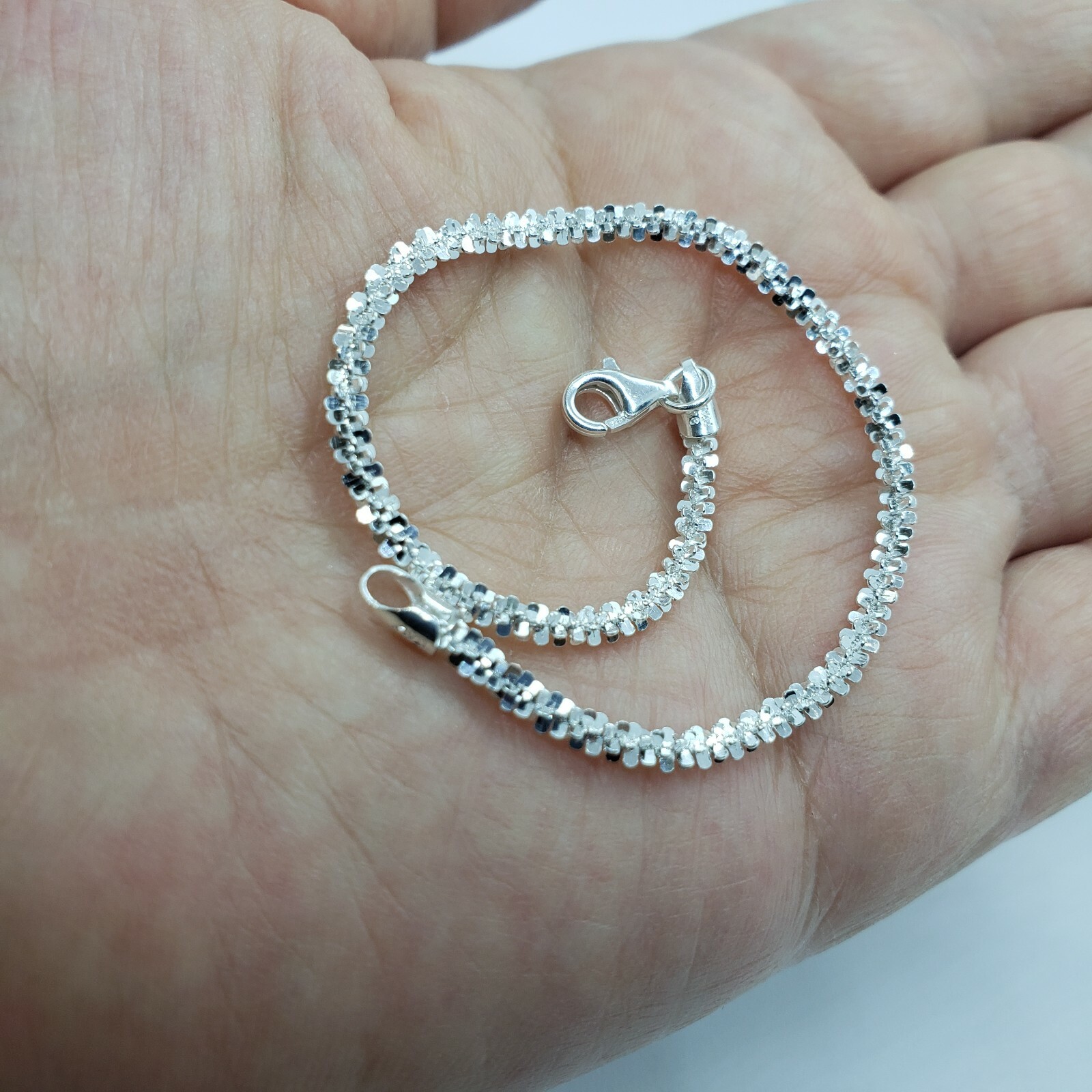 Sterling Silver Sparkle Rock Chain Necklace Bracelet 2mm Diamond 7″-24″