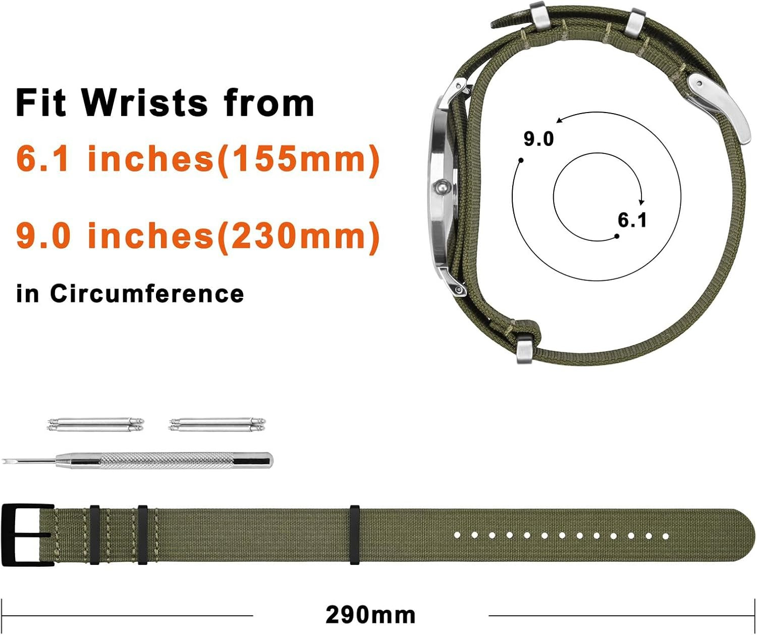 ANNEFIT Nylon Watch Band 16Mm 18Mm 20Mm 22Mm, One-Piece Waterproof Military Watc