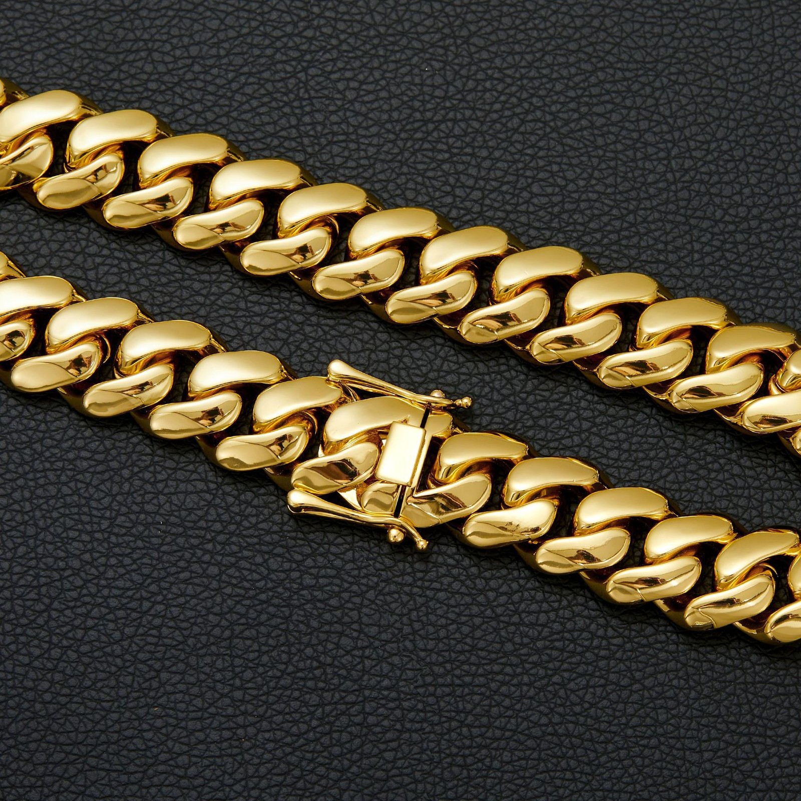 Miami Cuban Link Chain Necklace Bracelet 14K Gold Plated Stainless Steel 12-20MM