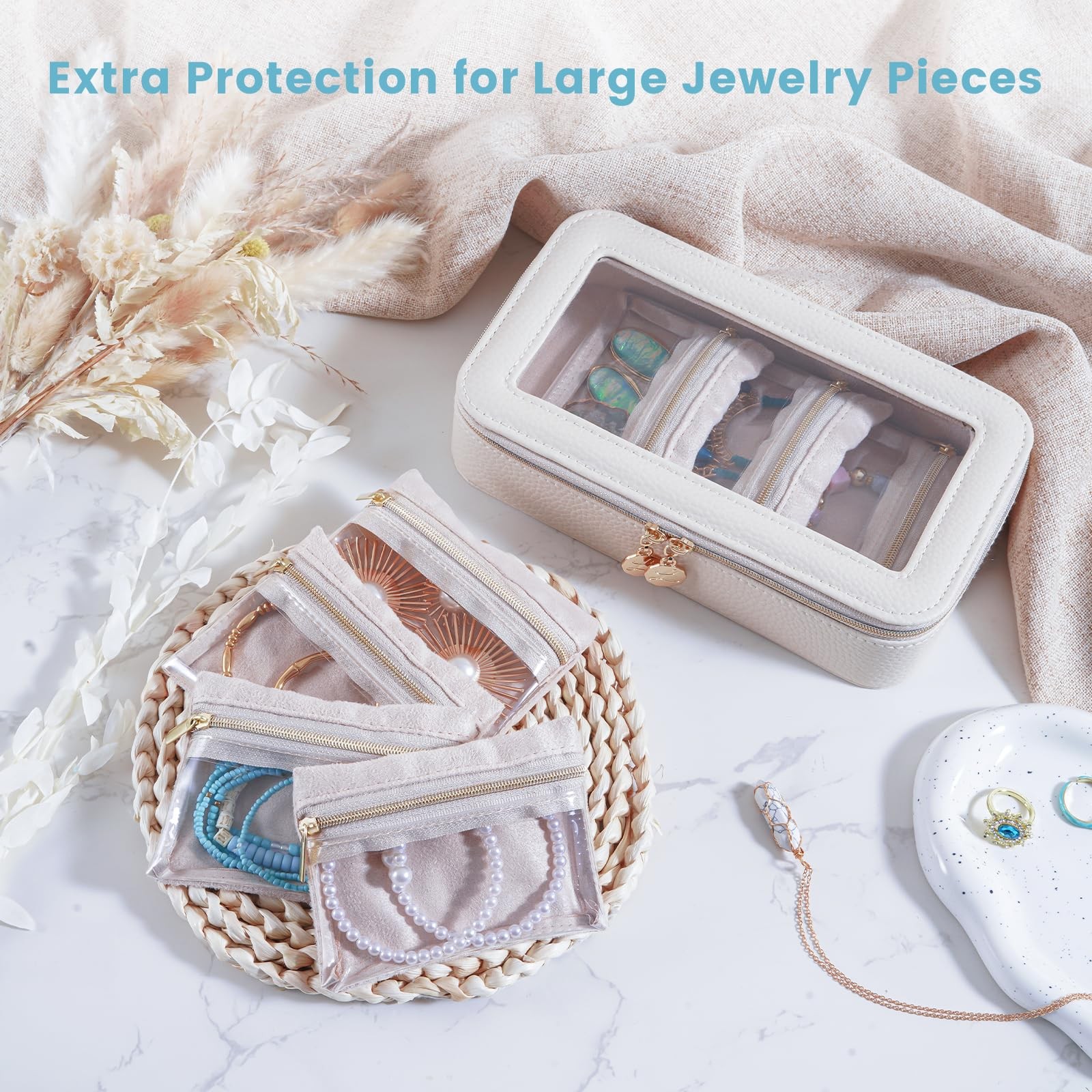 8 in 1 Travel Jewelry Case with Velvet Pouches, Clear Window Travel Jewelry O…