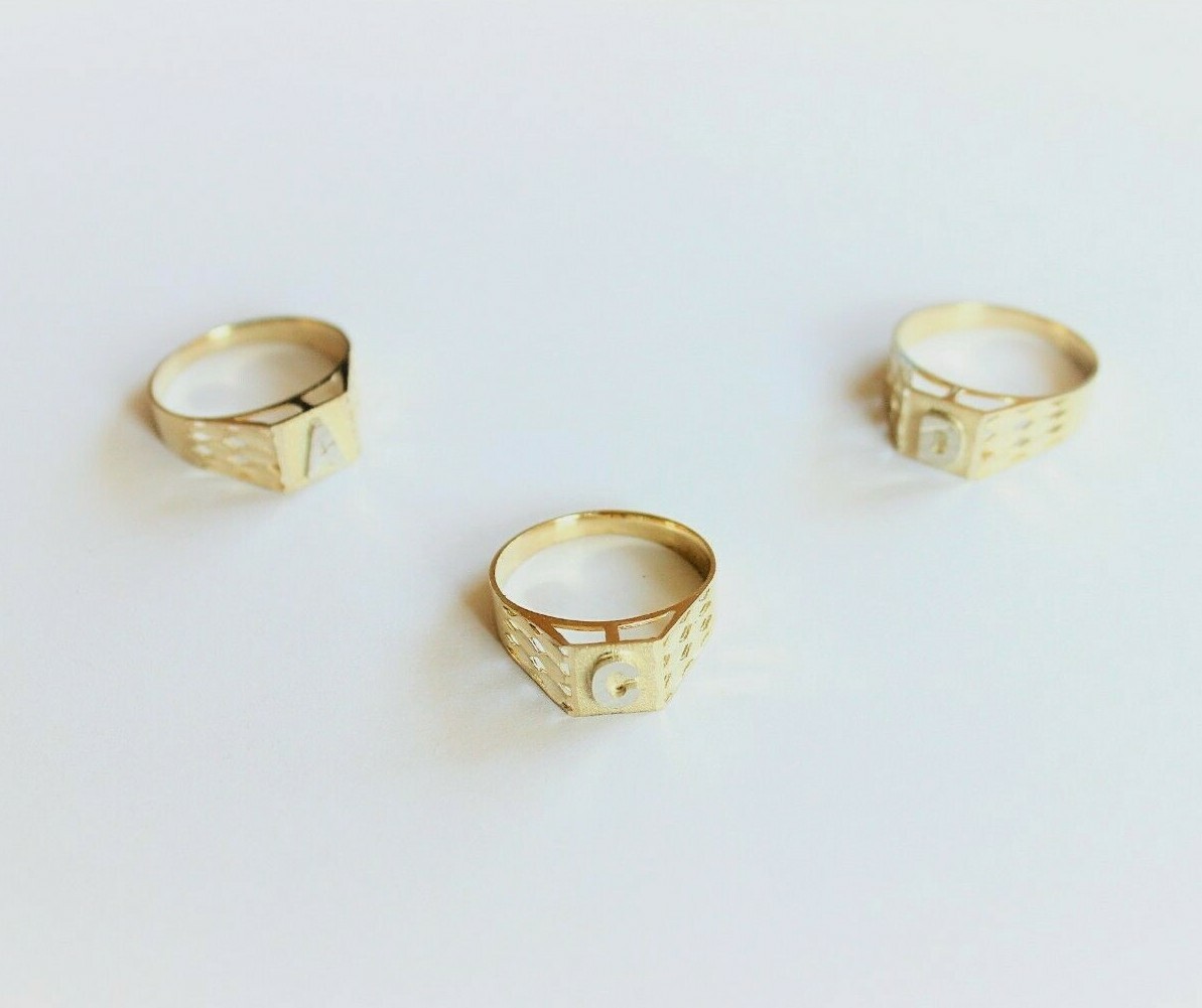10K Yellow Gold Alphabet Letter Initial Ring Diamond Cut High Quality Size 4 ~ 8