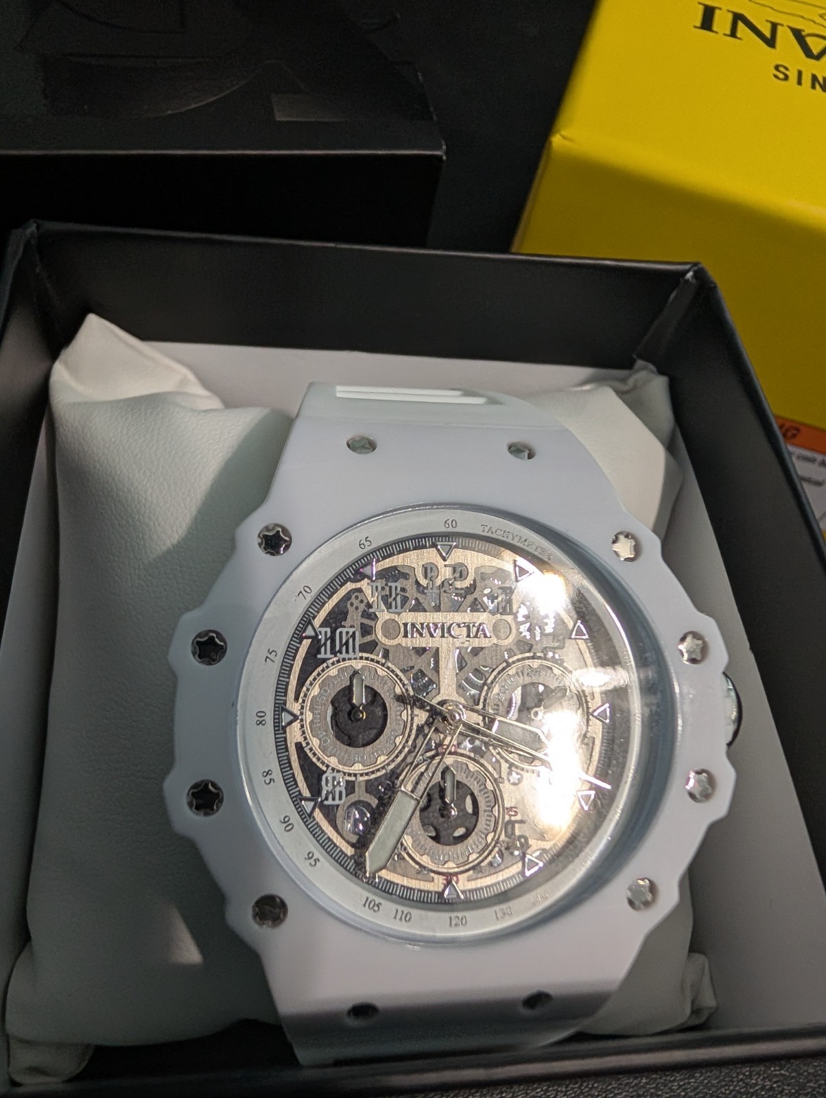 Invicta Vaulthan Racer Model 69649 Skeleton Dial White Silicone. New In Box