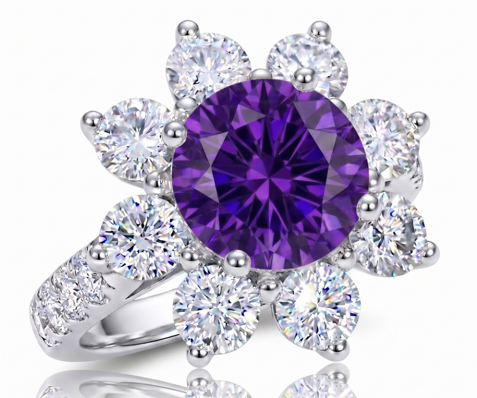 6.20 Ct Certified Round Cut Purple Natural Diamond Ring VVS1 White Gold Finish