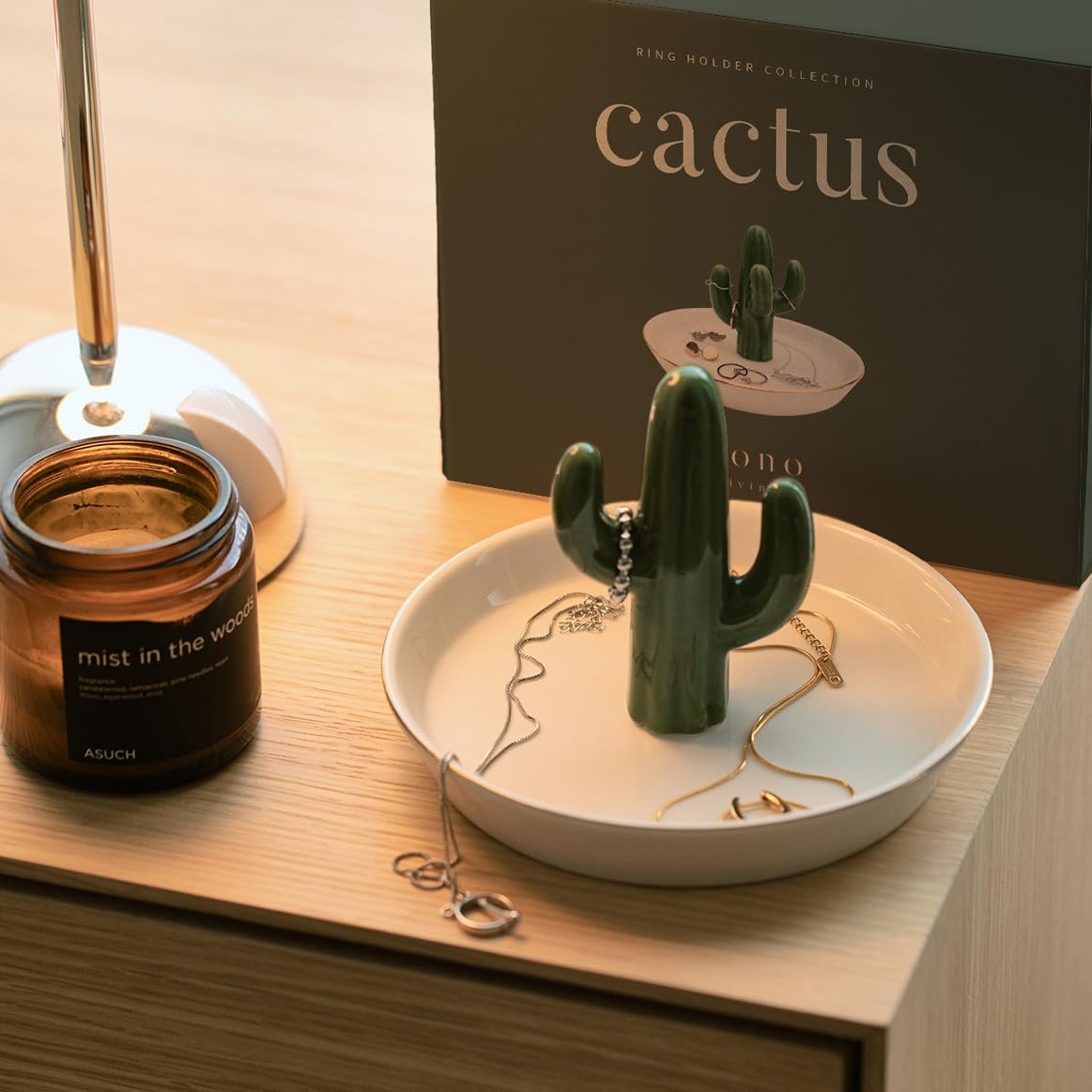Cactus Jewelry Holder and Ring Dish – Ceramic Succulent Decor for Kitchen Sin…