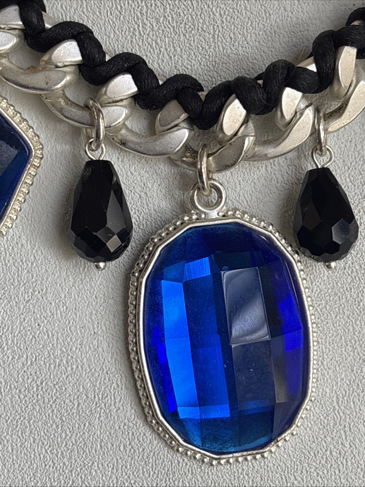 Park Lane Fascinated Necklace Satin Brushed Silver Tone Blue Black & Bns Earring