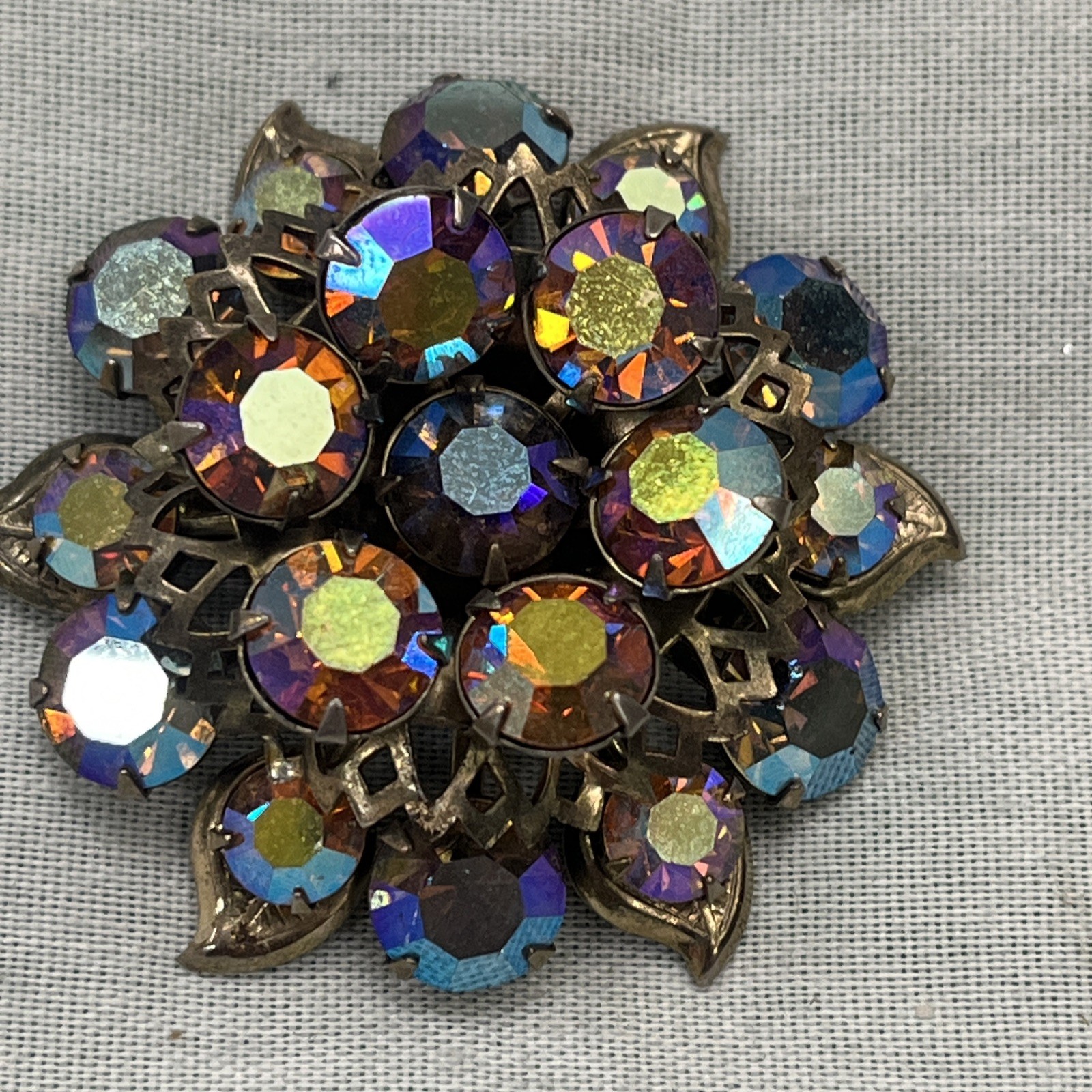 Vintage Rhinestone Brooch AB Stones None Missing -pin&Brooches