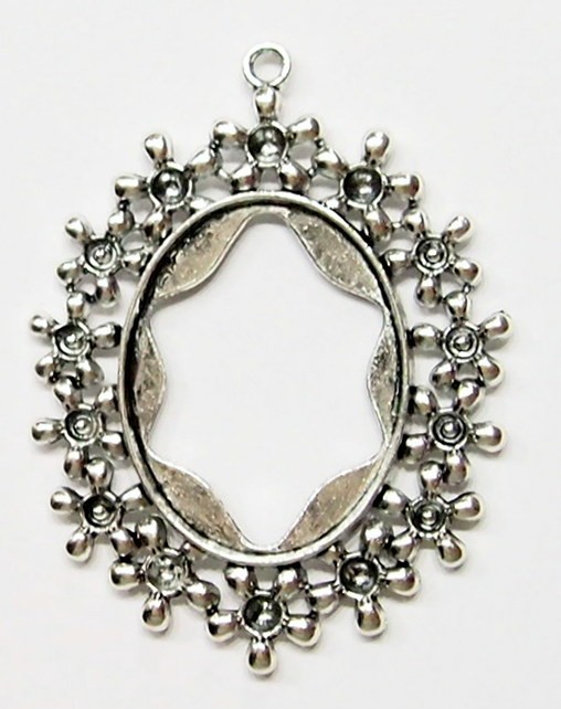 4 of 40x30mm Antique Silver Victorian Beaded Flower Large Floral Pendant Setting