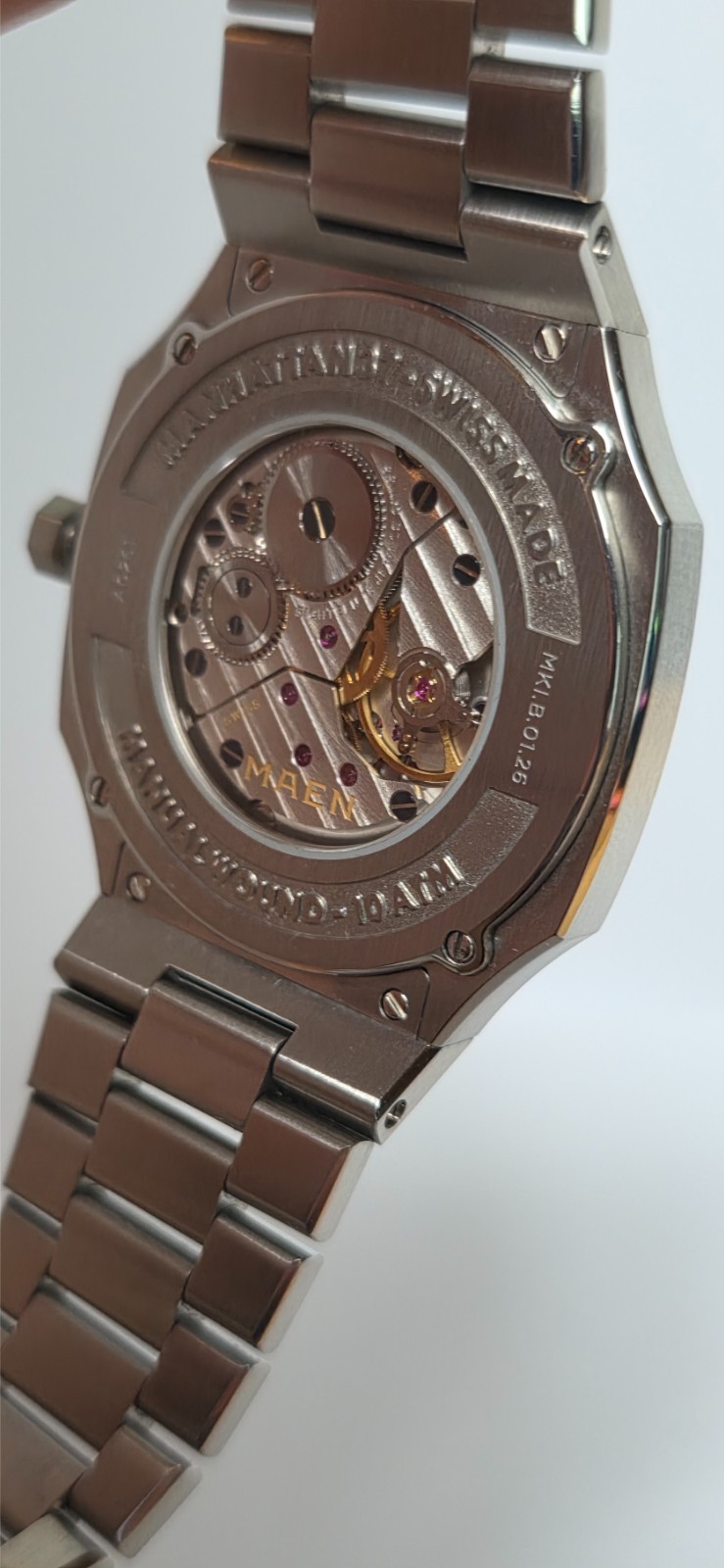 Maen Manhattan 37 Ultra Thin Watch Salmon Tuscan Hammered Dial Steel M2.2.3