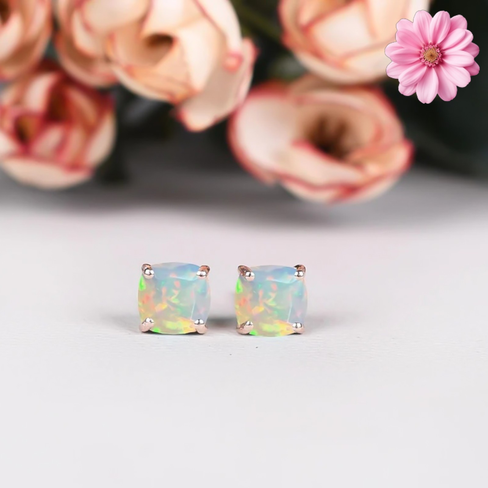 100% Original Fire Opal Oval Gemstone 925 Sterling Silver Women Stud Earrings