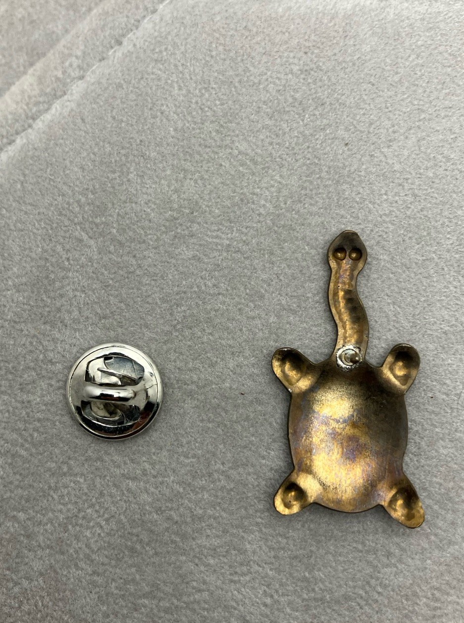 Handcrafted Coated Titanium Turtle Shaped Pin Australia 1.5 X .5 Inches