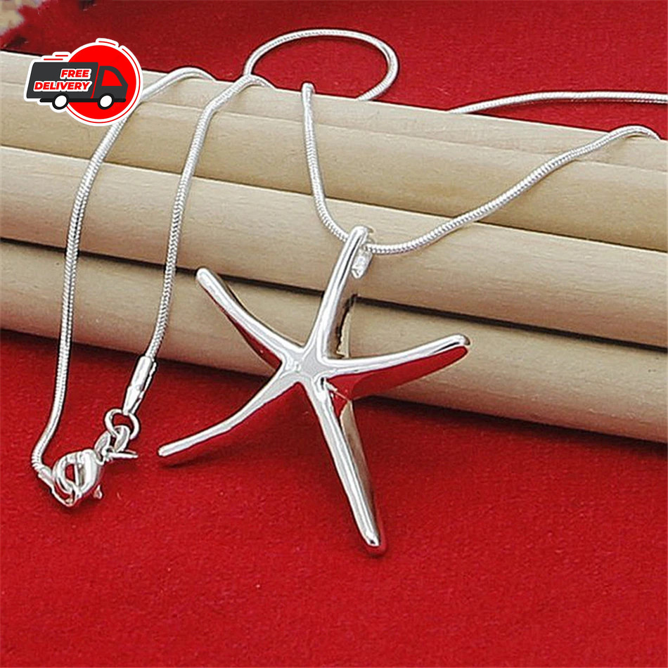 925 Sterling Silver Necklace Star & Starfish Charms 40-75cm Women Jewelry