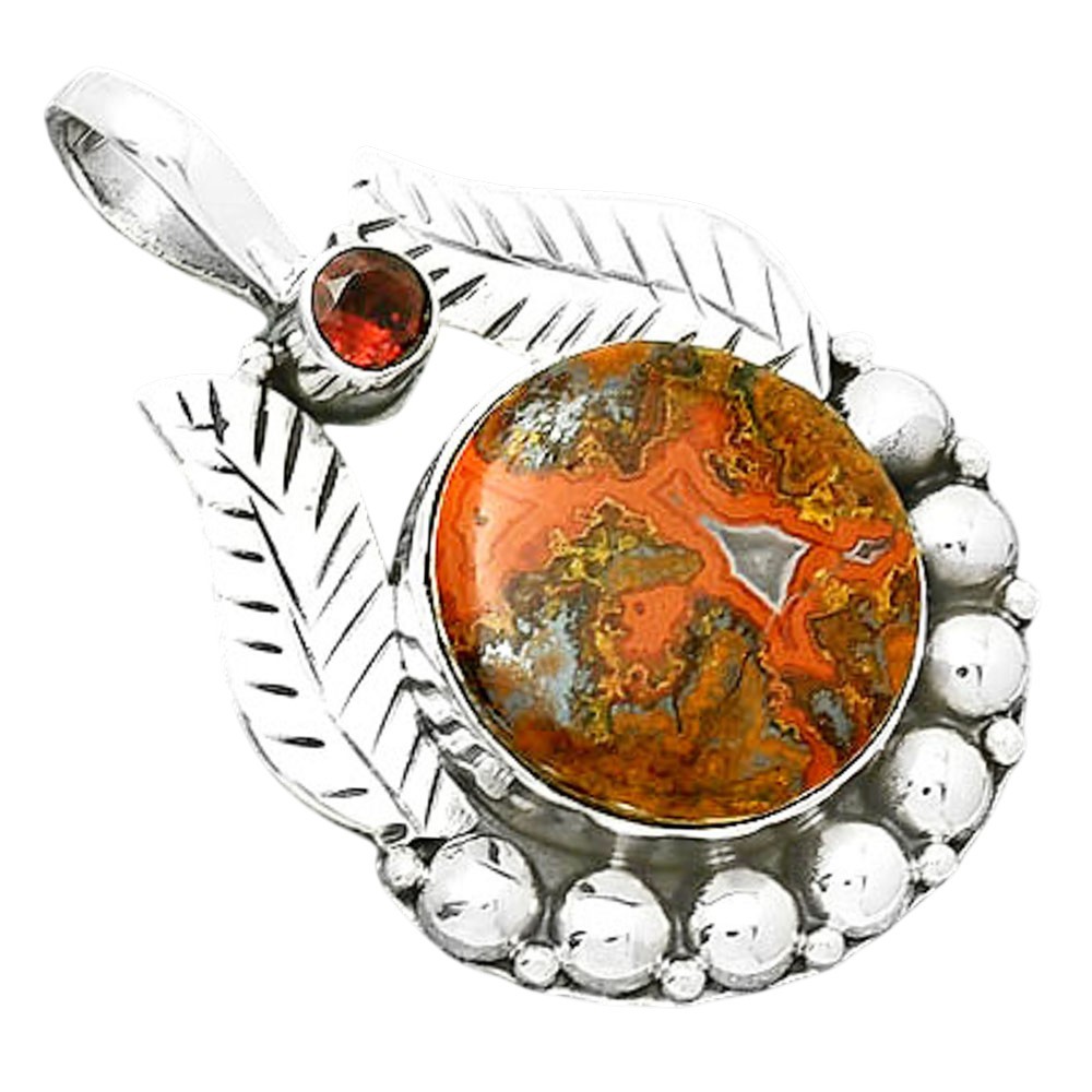 Rare Cady Mountain Agate & Garnet 925 Sterling Silver Pendant Jewelry P-1374