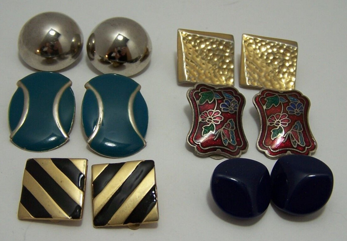 Lot of 6 Everyday Wear Modern Clip-on Earrings