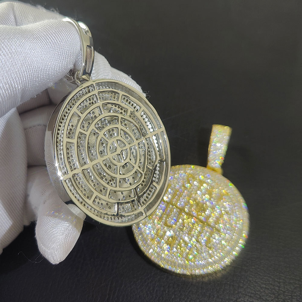 Hip Hop Big Round Letter Pendant Necklace Bling Full Zircon Real Gold Plated