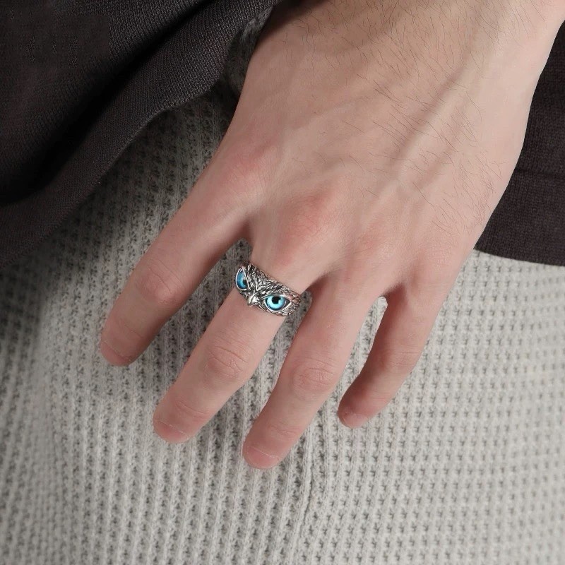 Silver Plated Blue Eye Owl Ring Women Jewelry Rings Adjustable Lab-Created B25
