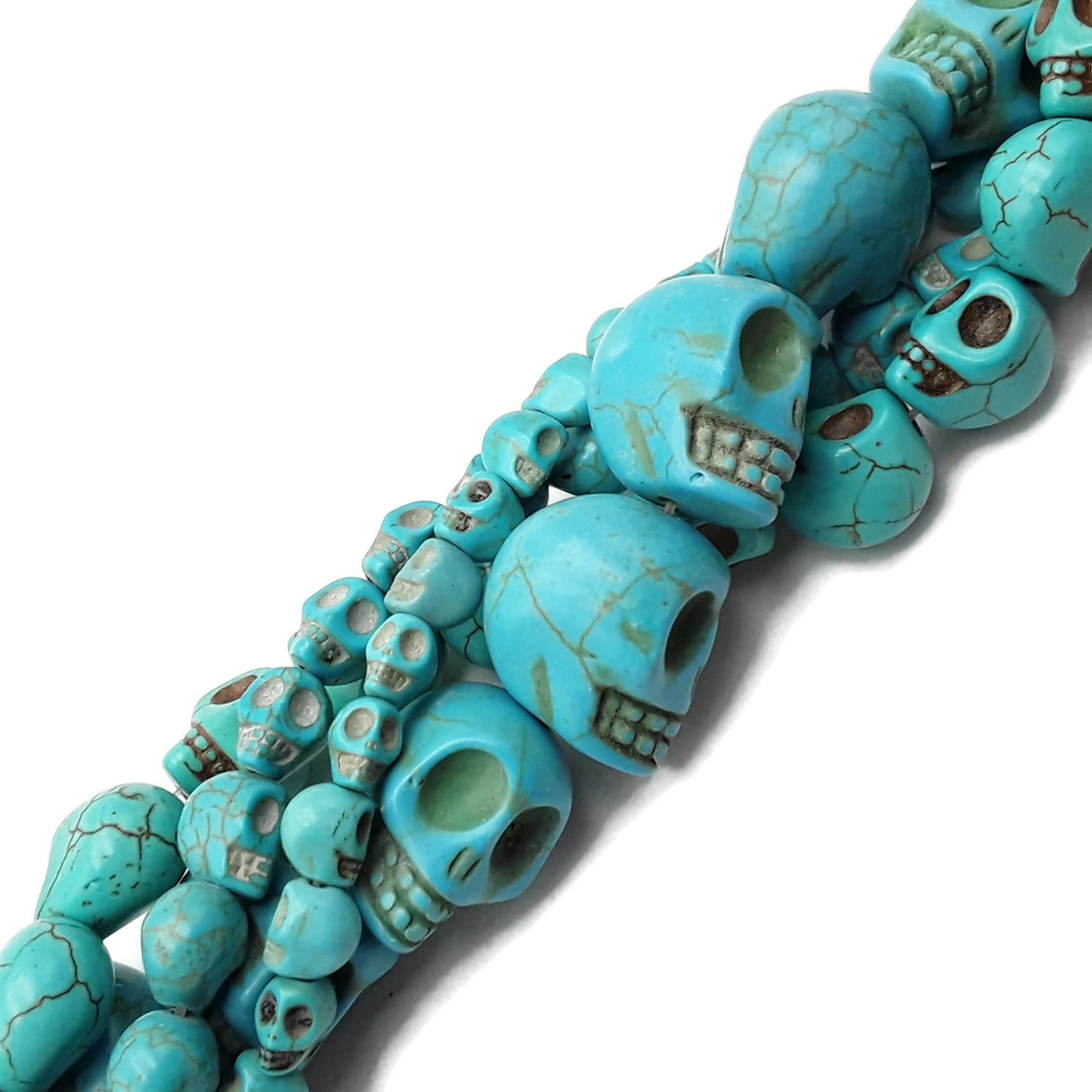 Blue Howlite Turquoise Skull Beads 6x8mm 8x10mm 10x12mm 18x20mm 15.5″ Strand
