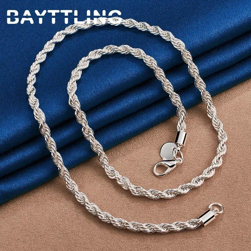 925 Sterling Silver Rope Chain Set 4MM Necklace & Bracelet for Men Women | 40–60