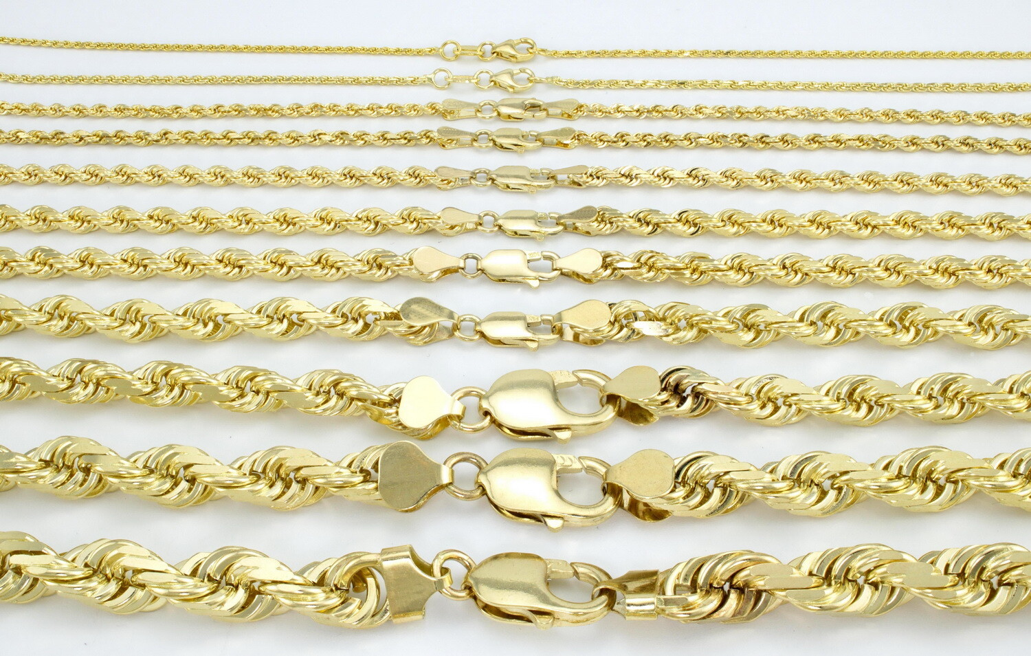 14K Yellow Gold Solid 1mm-10mm Rope Chain Diamond Cut Pendant Necklace 16″- 30″