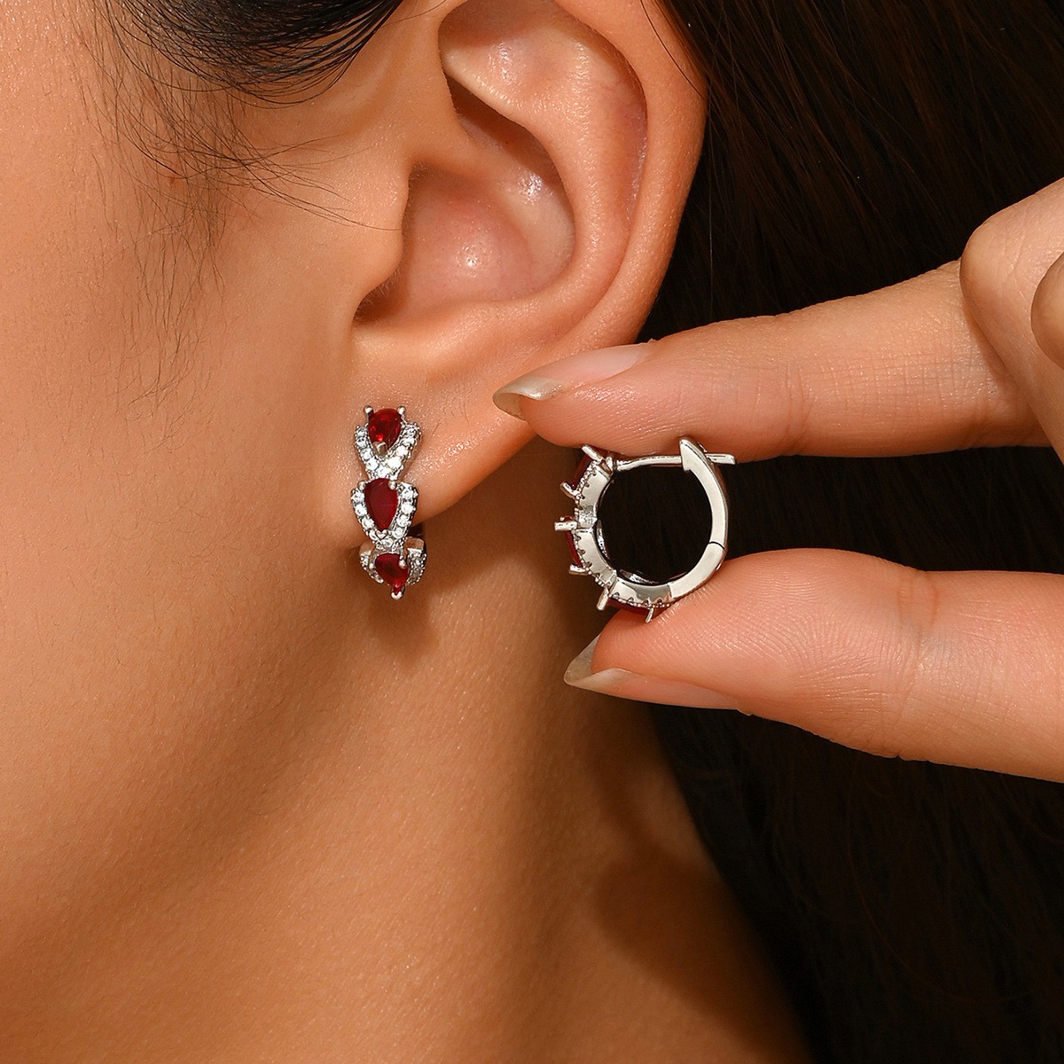 Colorful CZ Teardrop Hoop Earrings Geometric Light Luxury Women’s Jryewel