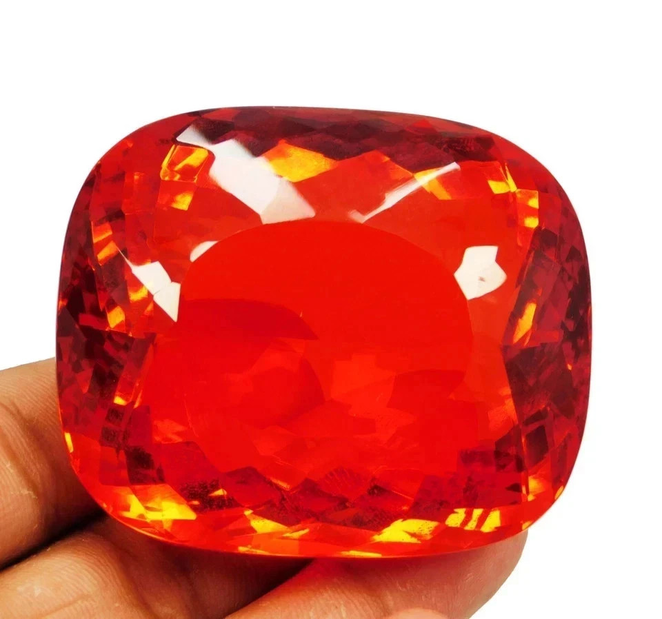 249.50 Carat Flawless Fire Opal Red Orange Cushion Cut Certified Loose Gemstone