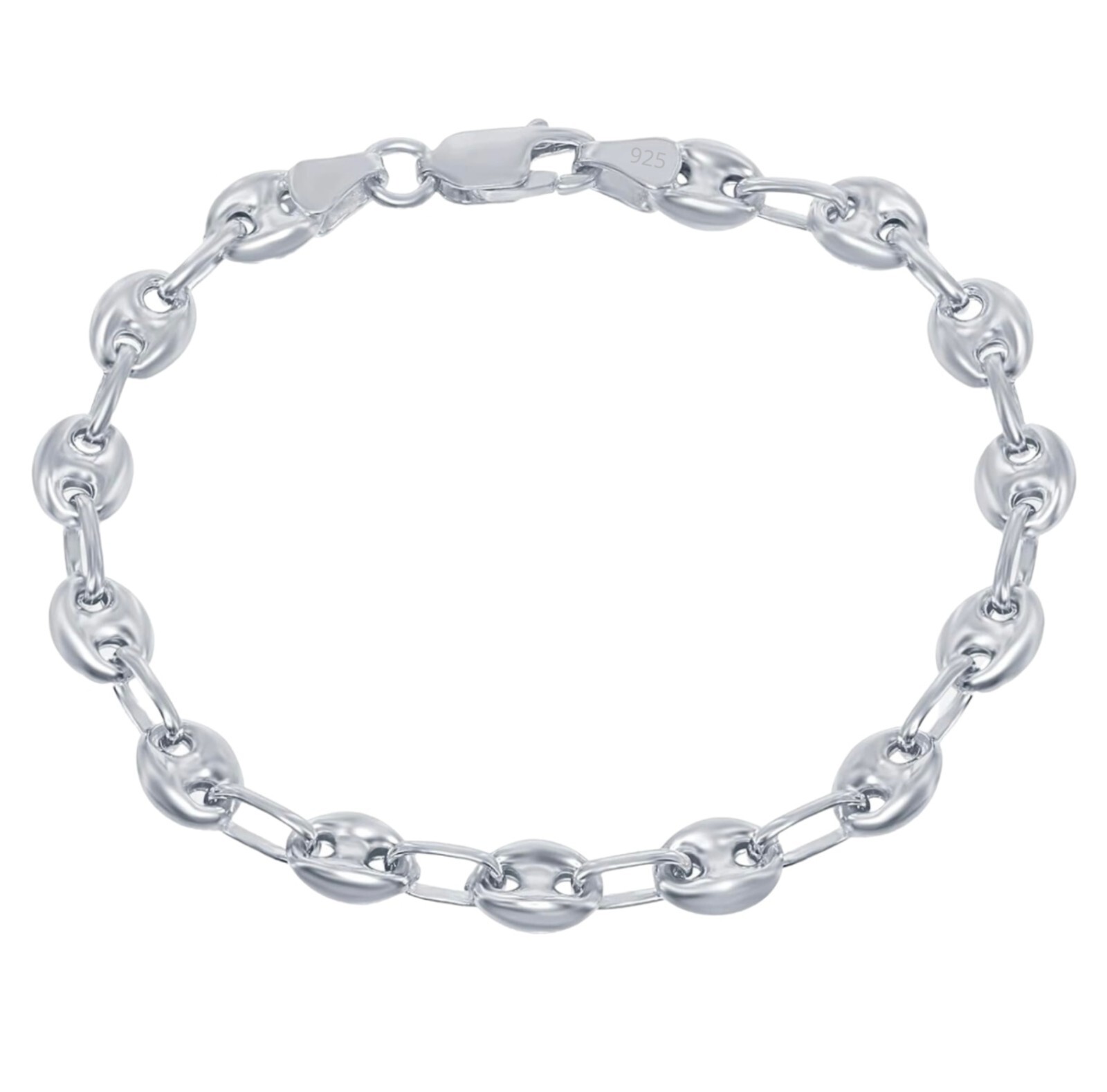 Ladies Strong And Sturdy 925 Sterling Silver 4.5MM Puffed Link Anklet 10 Inch