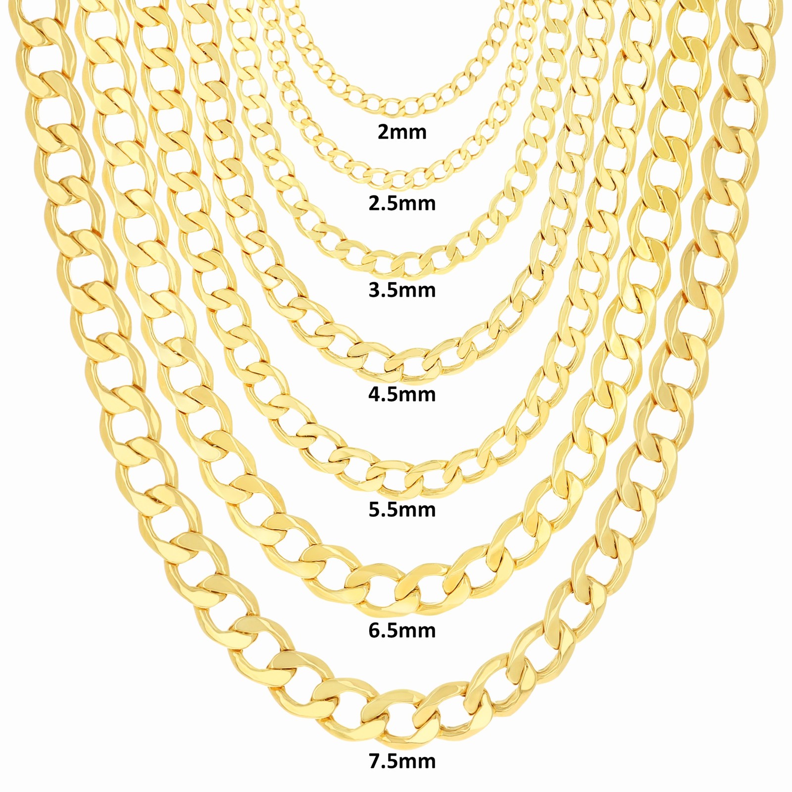 10K Yellow Gold 2mm-7.5mm Curb Cuban Chain Necklace Bracelet Men Women 7″- 30″