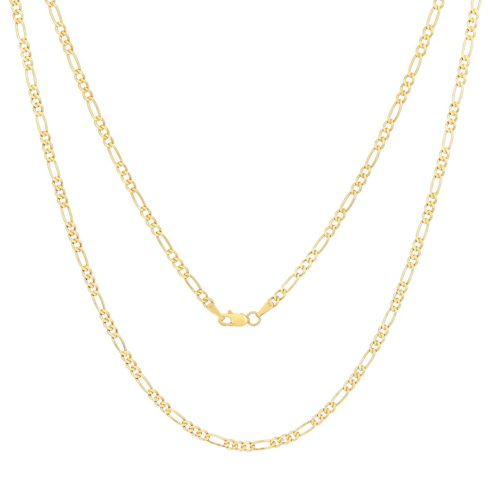 10K Yellow Gold 2.5mm Figaro Italian Chain Link Necklace Mens Women 16″-26″