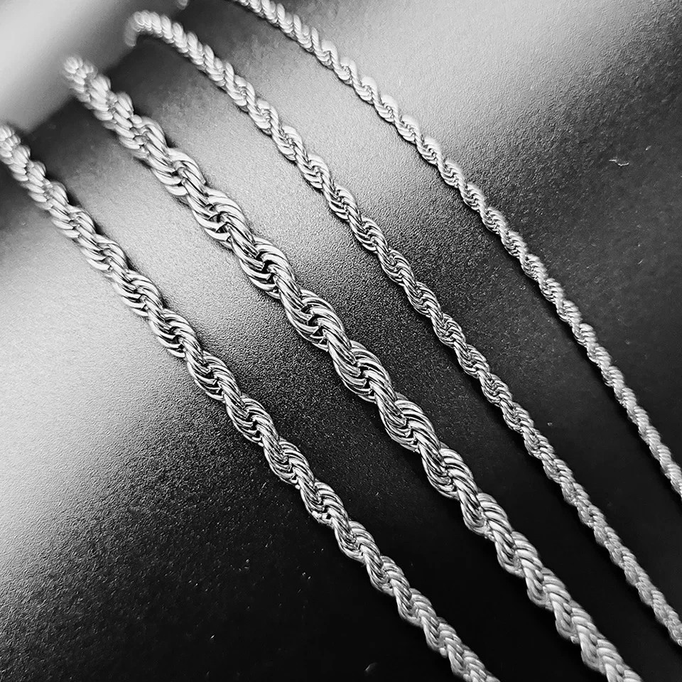 New Men’s Italian 4mm Diamond Cut Rope Chain Solid 925 Sterling Silver Necklace