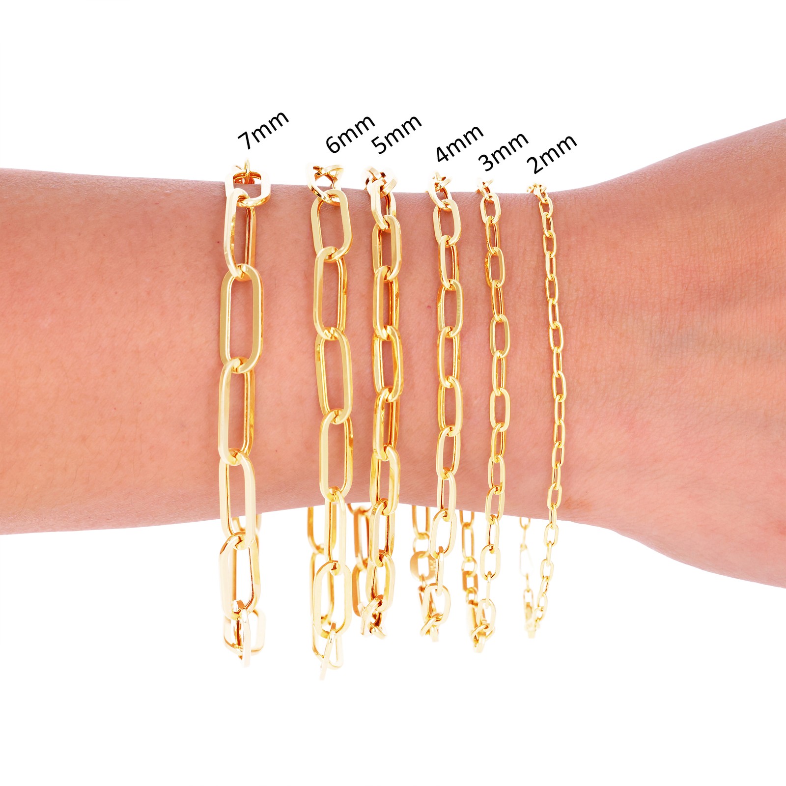 10k Yellow Gold Paperclip 2mm-7mm Chain Cable Rolo Bracelet Mens Womens 7″ – 8″