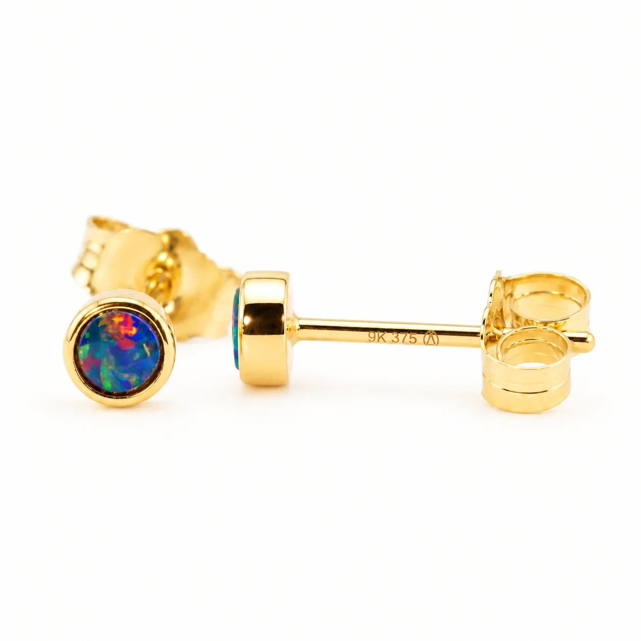 Australian Opal Earrings 9K Yellow Gold Dainty Stud Earrings