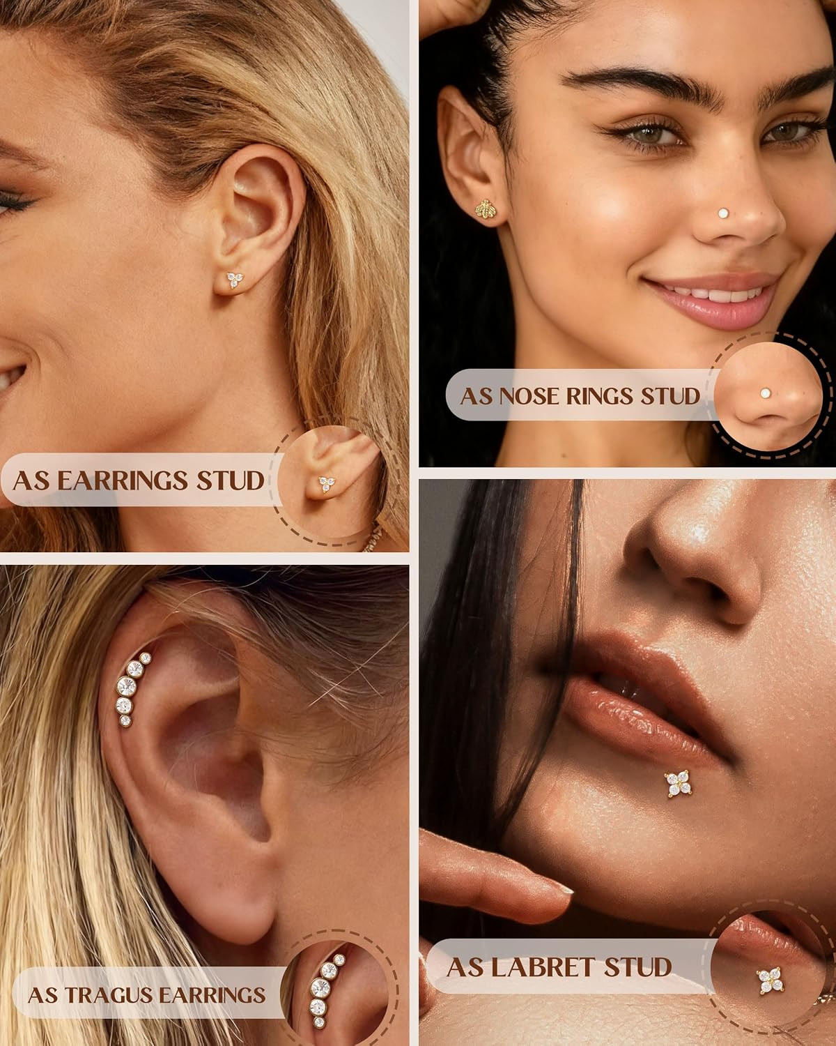 14K Gold Plated Threadless Flat Back Earrings for Women Men | 316L Surgical Stee