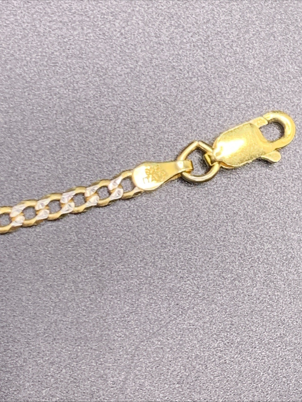 14k Gold Plated Over 925 Sterling Silver Cuban Bracelet 7”2.7mm Diamondcut/2tone