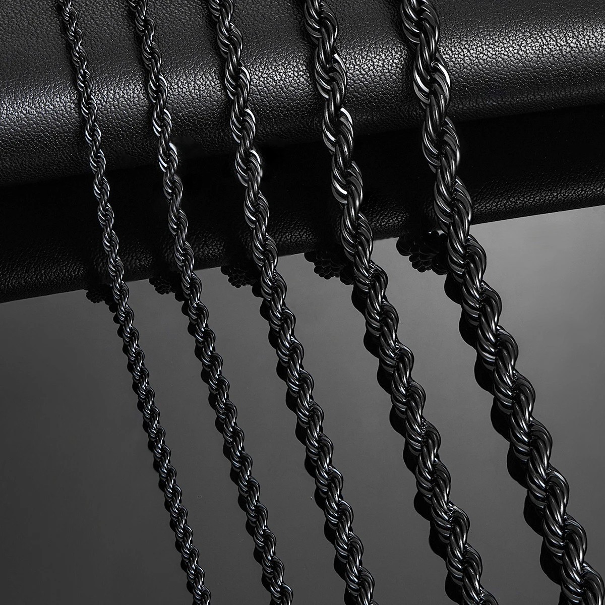 Men Women’s Stainless Steel Black Plated 2mm/3mm/4mm/5mm Rope Necklace Chain