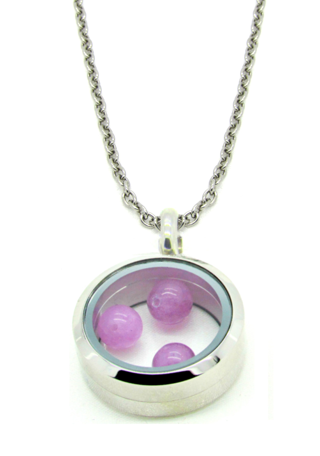Stainless Steel Waterproof Silver Plain 8mm Thick Pearl Floating Locket Necklace