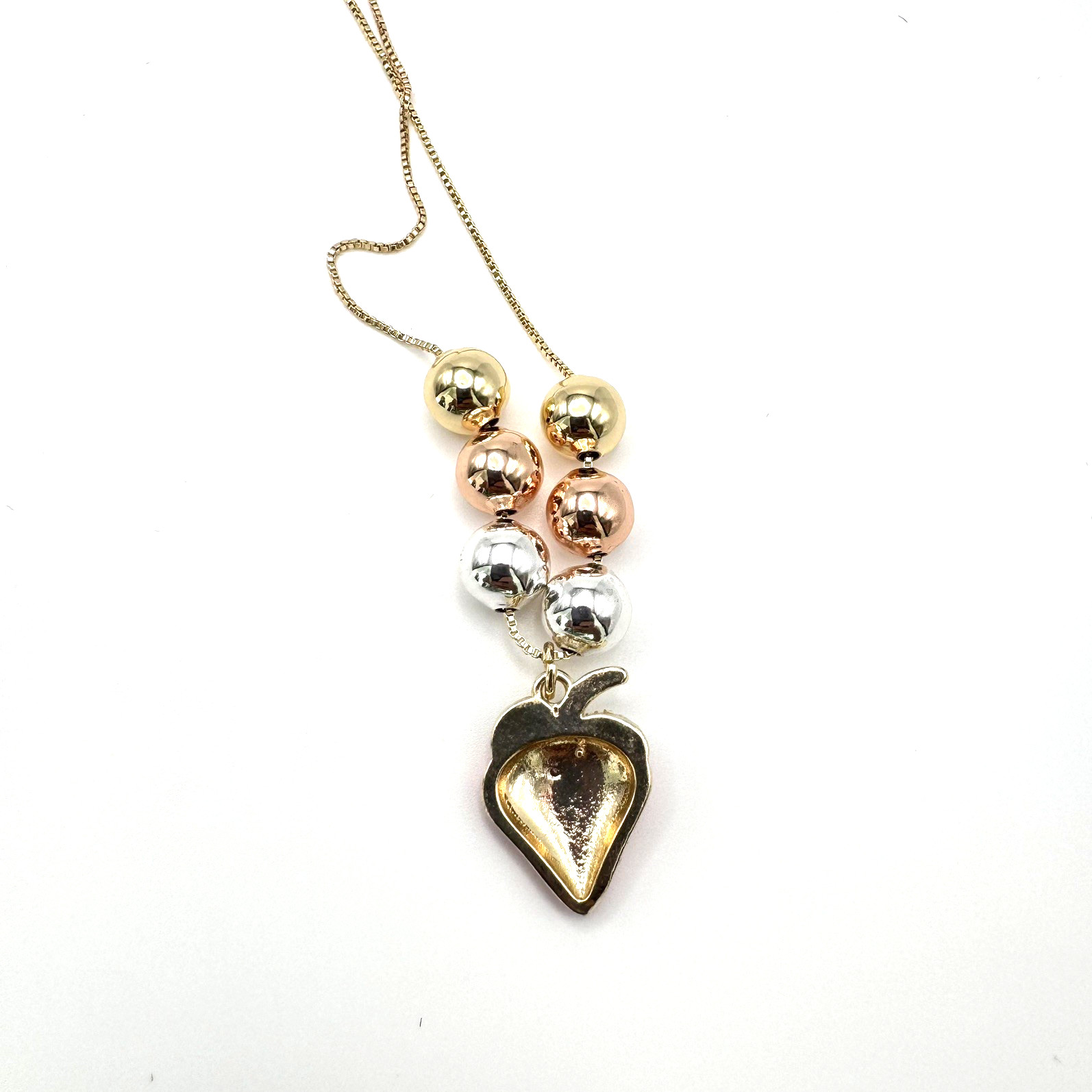 14K Gold filled Strawberry Necklace With Gold, Silver, and Rose Gold Toned Beads