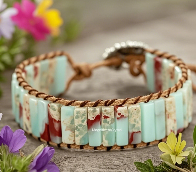 Vintage Sea Sediment Jasper Gemstone Bracelet Women Jewelry Energy Reiki Gift