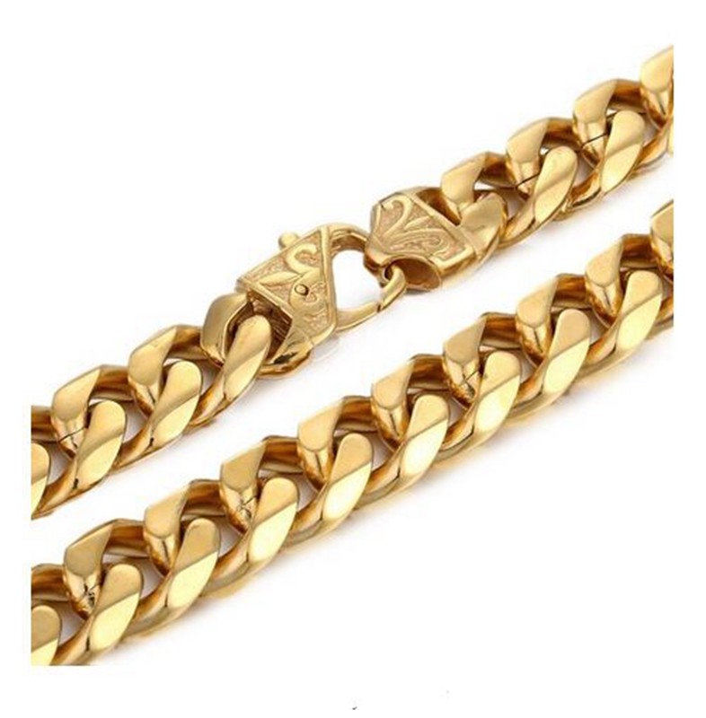 13/15mm Heavy Cut Men’s Chain Stainless Steel Curb Cuban Link Bracelet Necklace